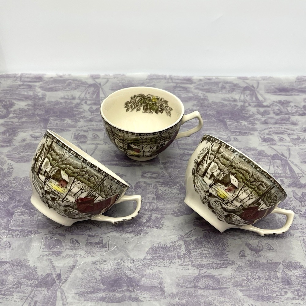 Johnson Brothers Friendly Village The Ice House Tea Cups Set Of 3 England Vtg